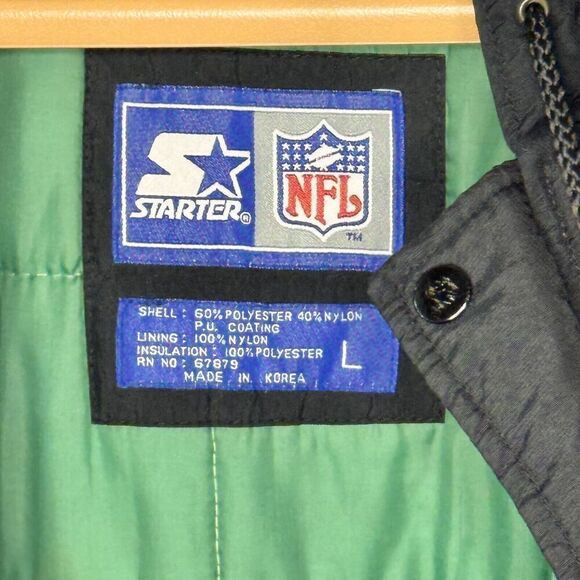 Vintage 1980’s Sz L Starter NFL New York Jets Puffer Jacket Full Zip Black Green - Picture 10 of 16